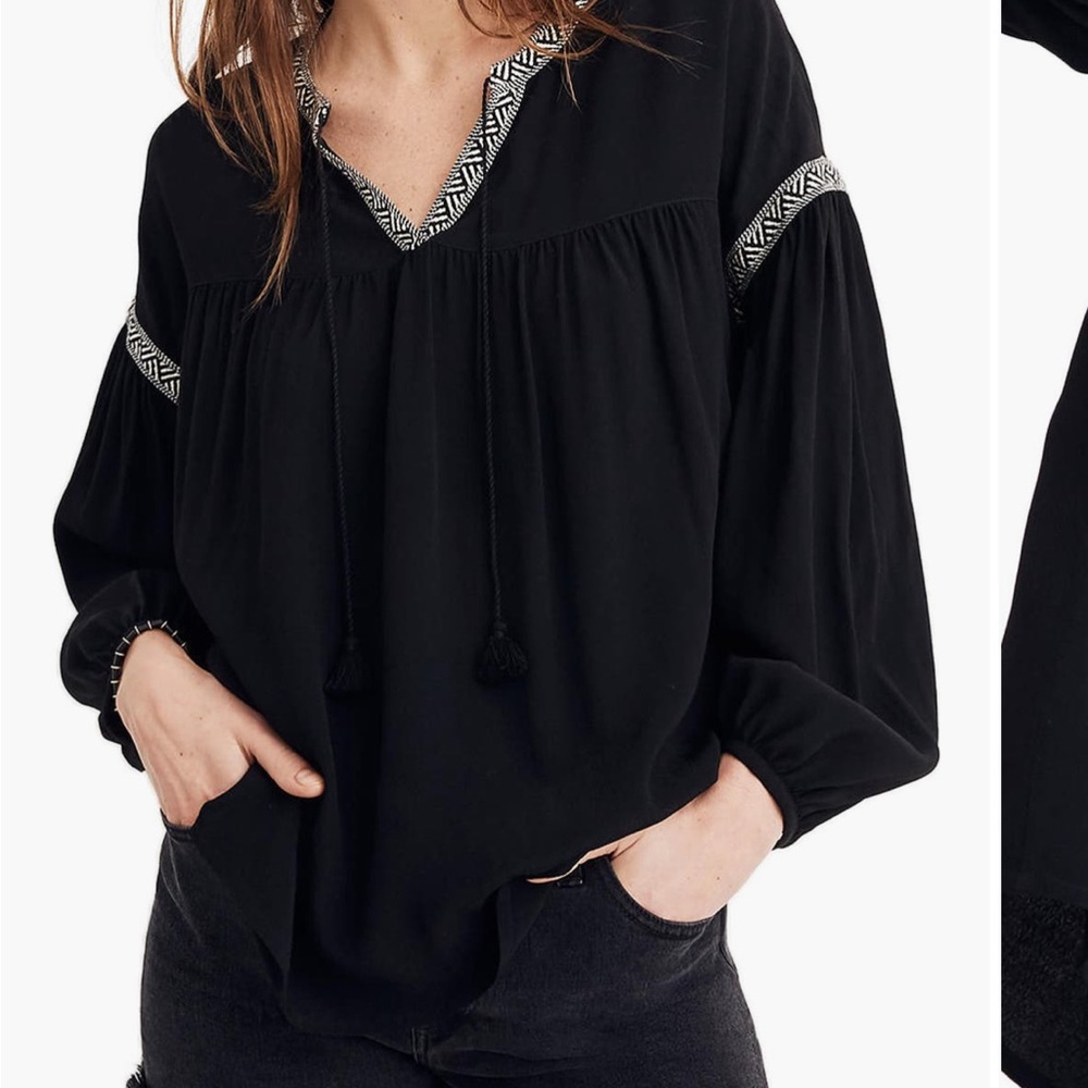 Madewell Blouson Sleeve Top size Small color is True Black
